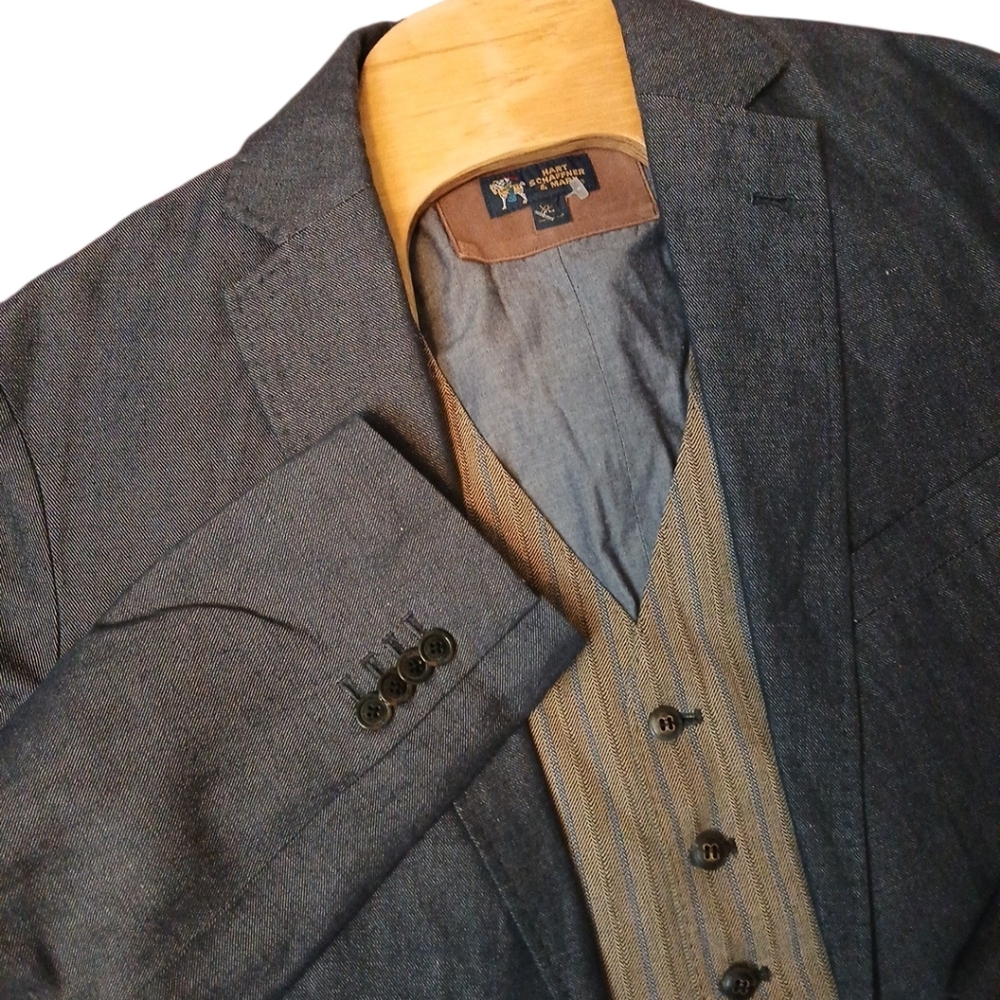 Hart Schaffner Marx Suit‎ Linen Mixed Coat (L)And Harringbone Style Vest (XL)